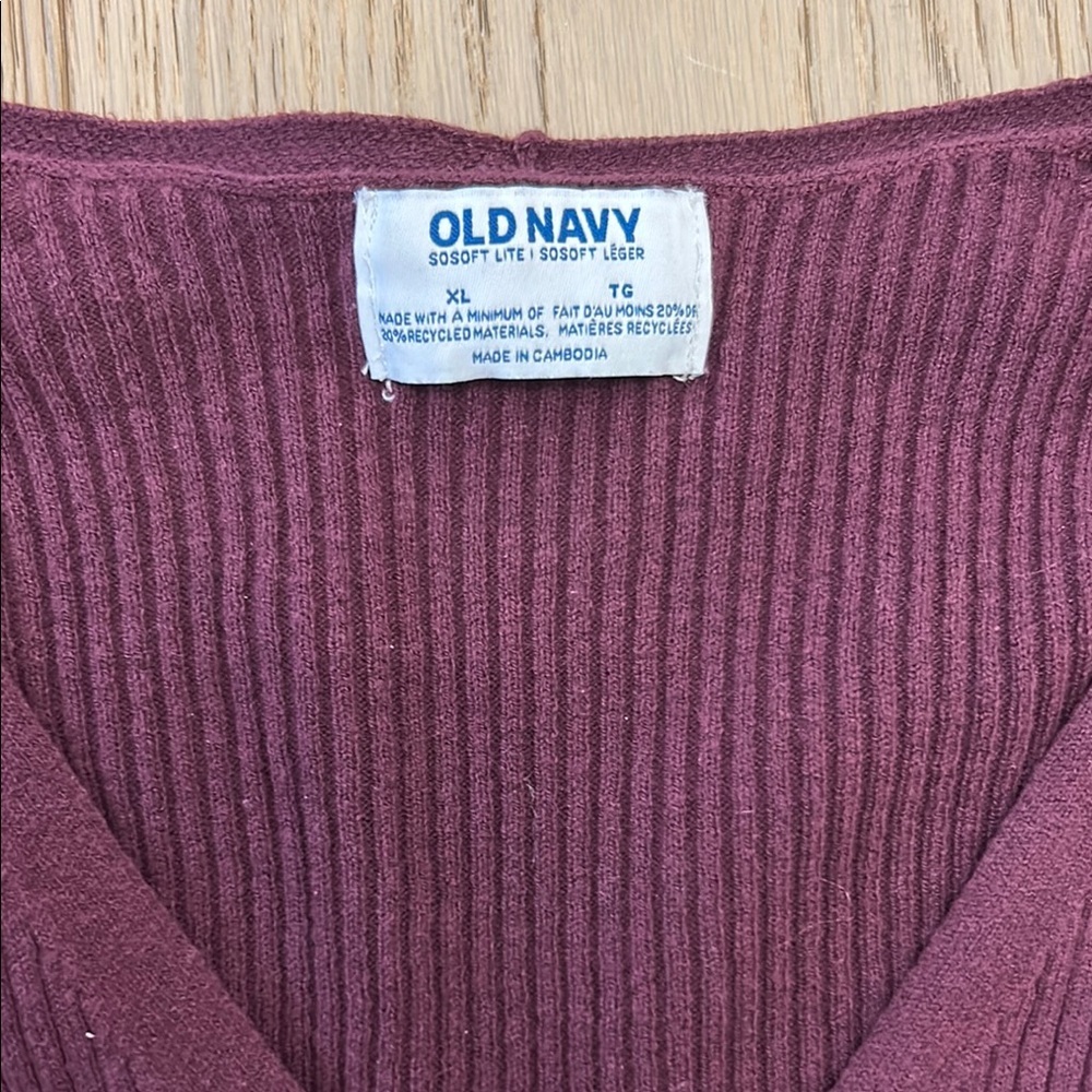 Old Navy Ribbed Button-Front Cardigan in Wine - Picture 2 of 2